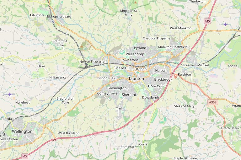 Map of Taunton and the surrounding area